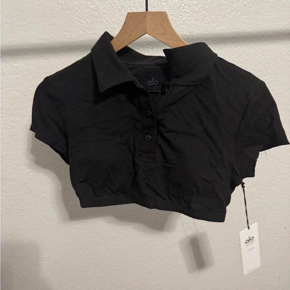 ALO Yoga Black Button Down Cropped Shirt - Picture 1 of 1